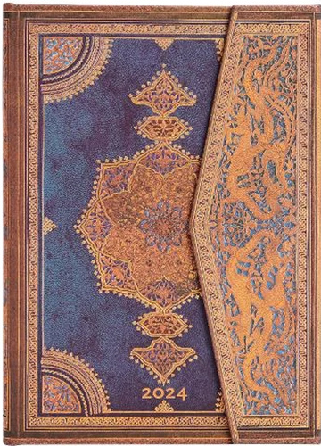 Book Safavid Indigo (Safavid Binding Art) Midi Vertical 12-month Dayplanner 2024 (Wrap Closure) Paperblanks