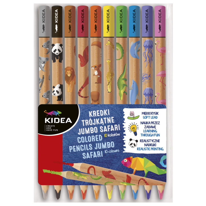 Kniha Kredki trójkątne Jumbo safari Kidea 10 kolorów 