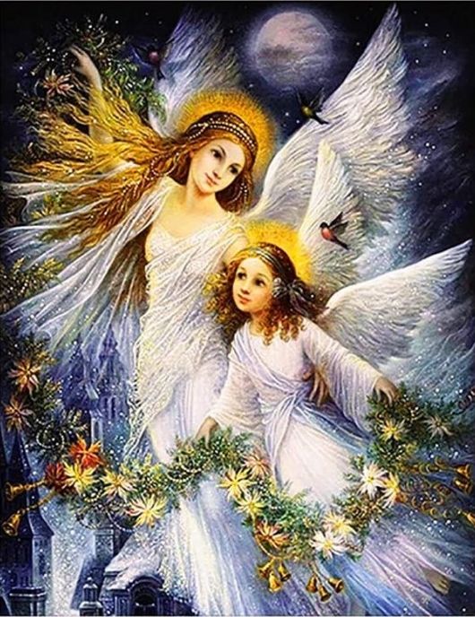 Carte Diamentowa mozaika święte anioły z girlandą kwiatową NO-1007347 