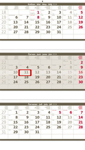 Kalendář/Diář Tříměsíční skládaný šedý - nástěnný kalendář 2024 