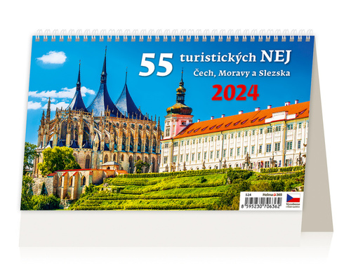 Kalendár/Diár 55 turistických nej Čech, Moravy a Slezska - stolní kalendář 2024 