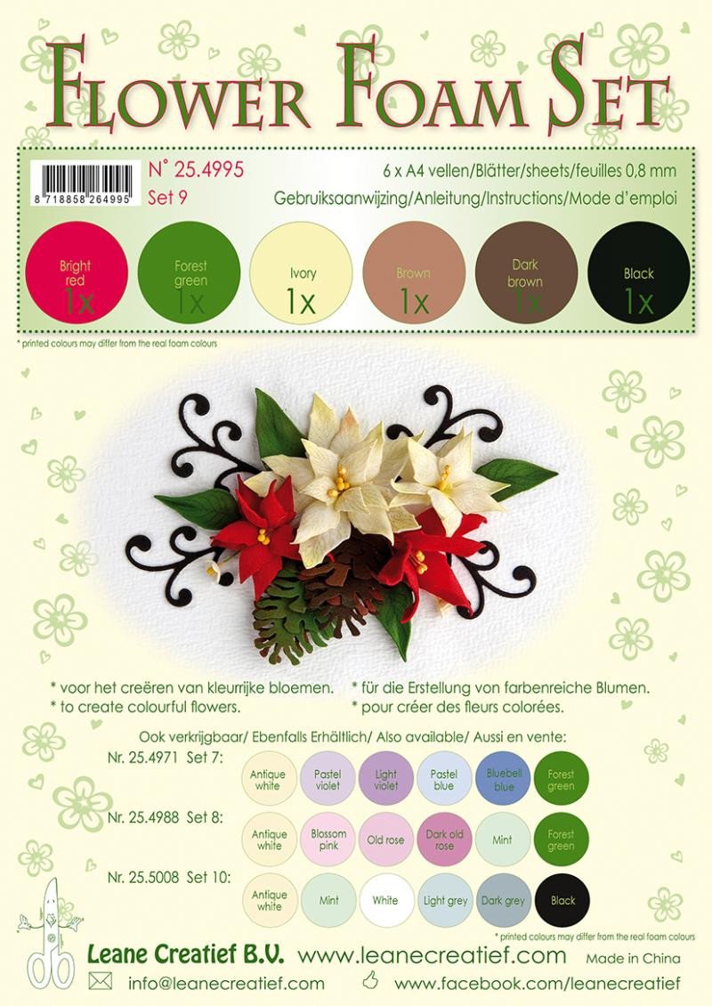 Könyv LEANE Speciální pěnová guma na výrobu květin A4 - hnědá, červená, zelená 6 ks 