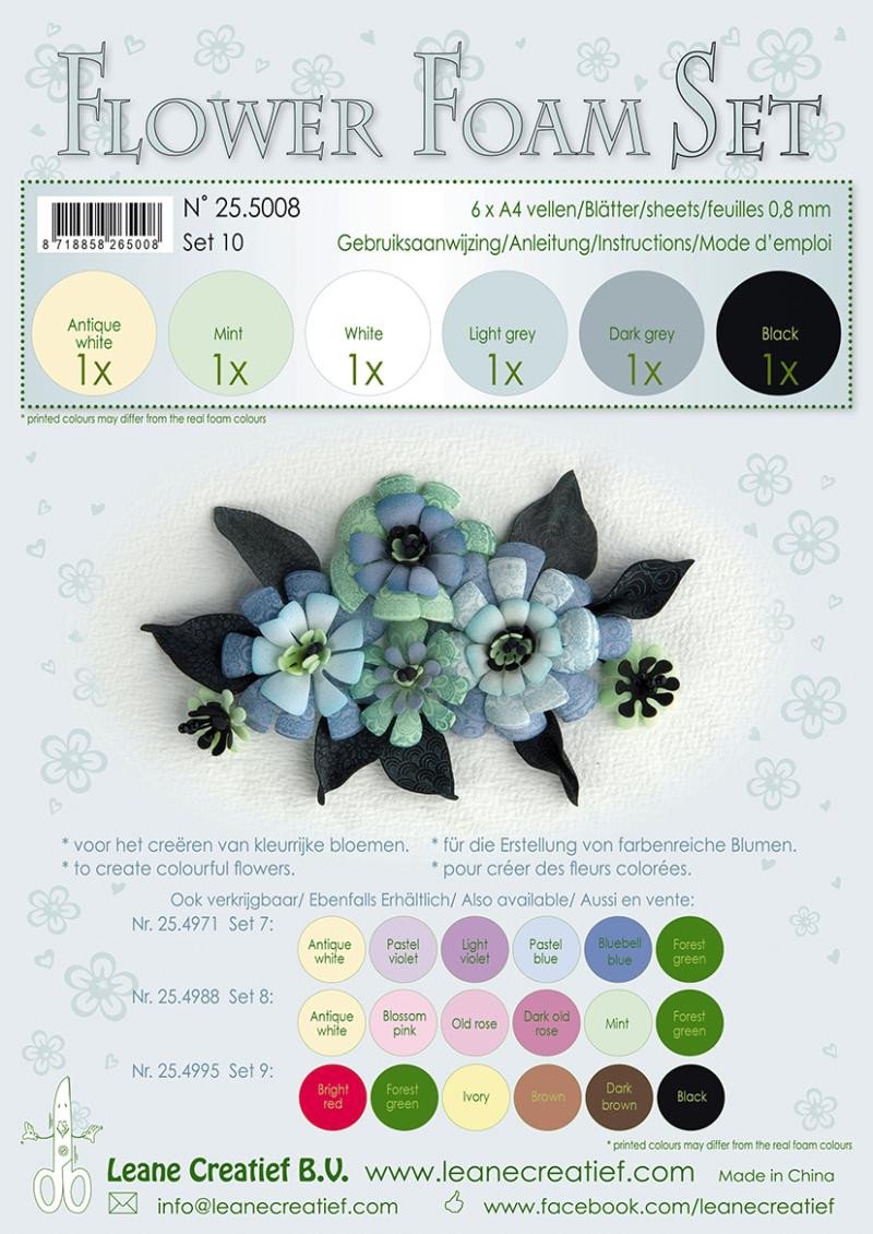 Kniha LEANE Speciální pěnová guma na výrobu květin A4 - černá, šedá 6 ks 