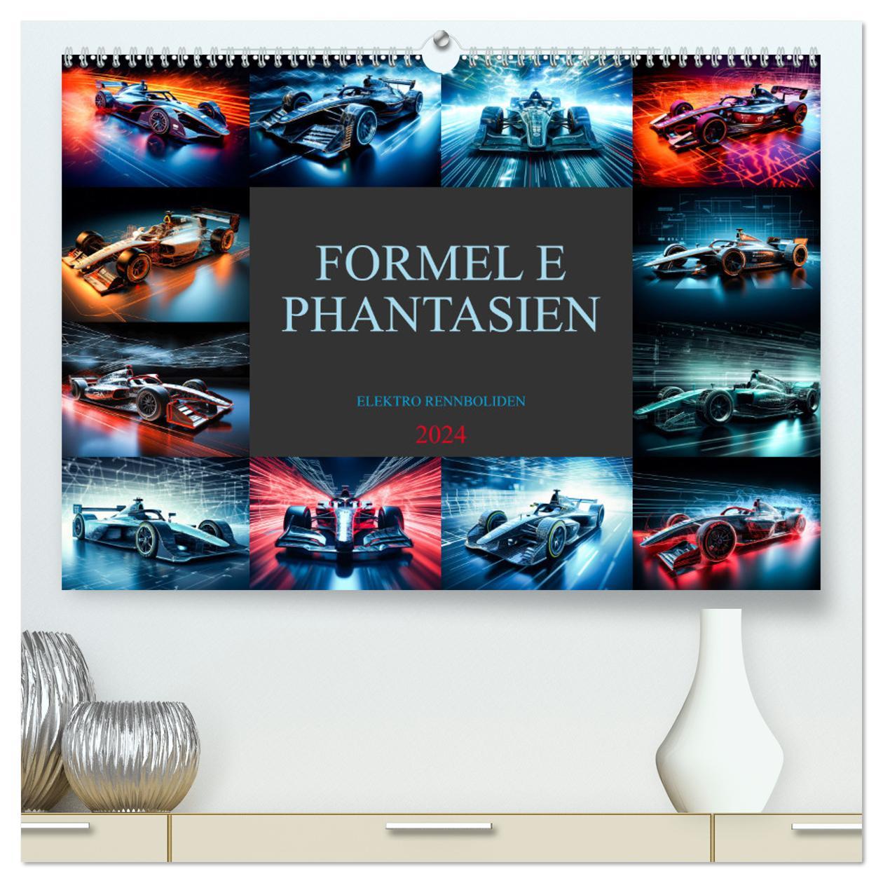 Календар/тефтер Formel E Phantasien (hochwertiger Premium Wandkalender 2024 DIN A2 quer), Kunstdruck in Hochglanz 