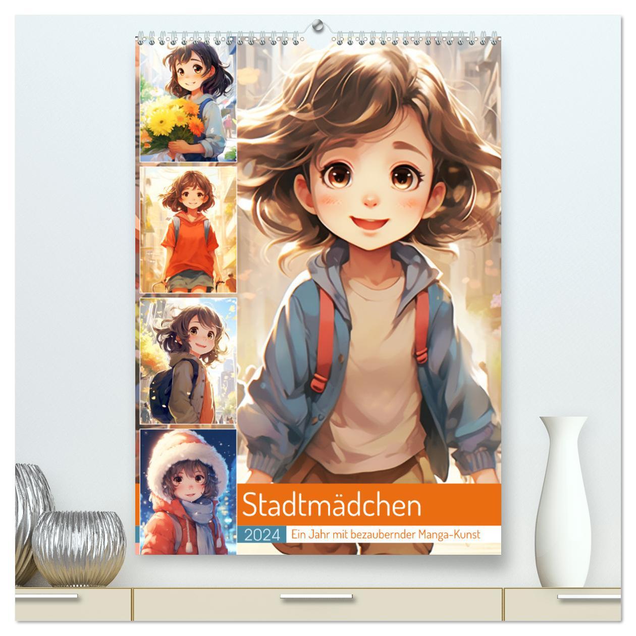 Calendar / Agendă Stadtmädchen. Ein Jahr mit bezaubernder Manga-Kunst (hochwertiger Premium Wandkalender 2024 DIN A2 hoch), Kunstdruck in Hochglanz 