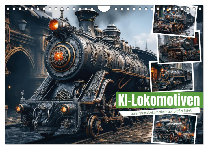 Calendar / Agendă KI-Lokomotiven (Wandkalender 2024 DIN A4 quer), CALVENDO Monatskalender 