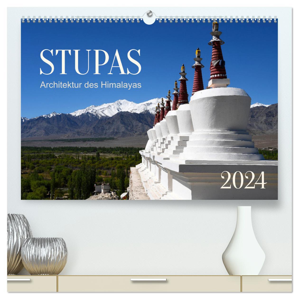 Calendar / Agendă Stupas ? Architektur des Himalayas (hochwertiger Premium Wandkalender 2024 DIN A2 quer), Kunstdruck in Hochglanz 