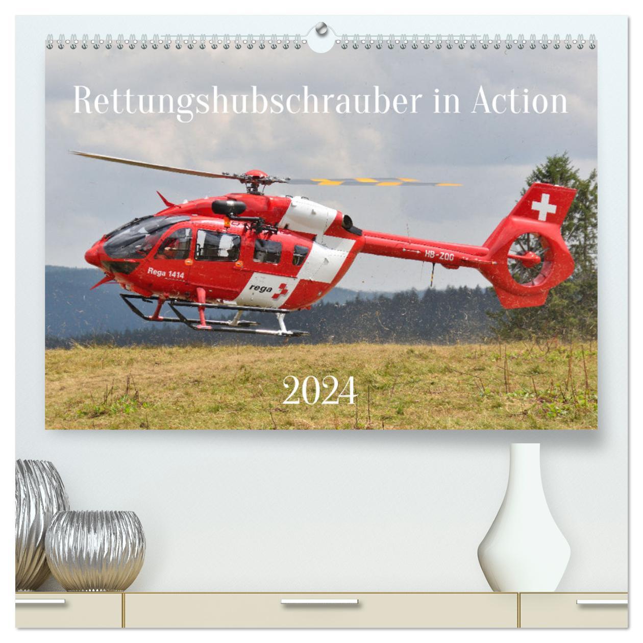 Kalendář/Diář Rettungshubschrauber in Action (hochwertiger Premium Wandkalender 2024 DIN A2 quer), Kunstdruck in Hochglanz 