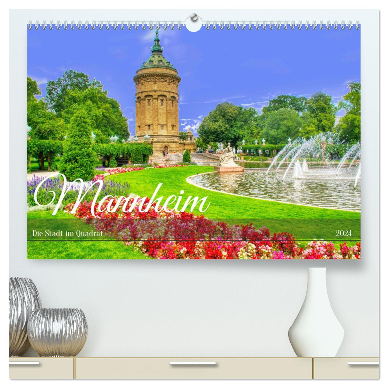 Naptár/Határidőnapló Mannheim - Die Stadt im Quadrat (hochwertiger Premium Wandkalender 2024 DIN A2 quer), Kunstdruck in Hochglanz 