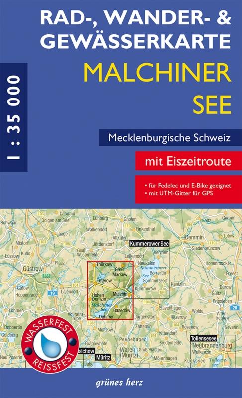 Nyomtatványok Rad-, Wander- und Gewässerkarte Malchiner See, Mecklenburgische Schweiz 