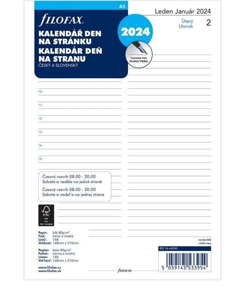Kniha Filofax Náplň do diáře 2024 - A5, den/1 str, linky, ČJ+SJ 