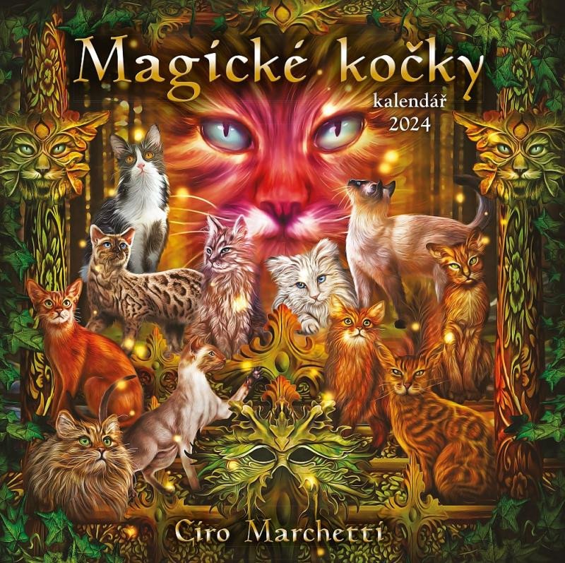 Календар/тефтер Kalendář 2024 Magické kočky - nástěnný Ciro Marchetti