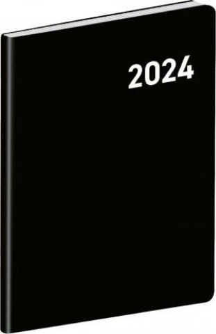 Kniha Diář 2024 - Černý, plánovací měsíční, kapesní, 7 x 10 cm 