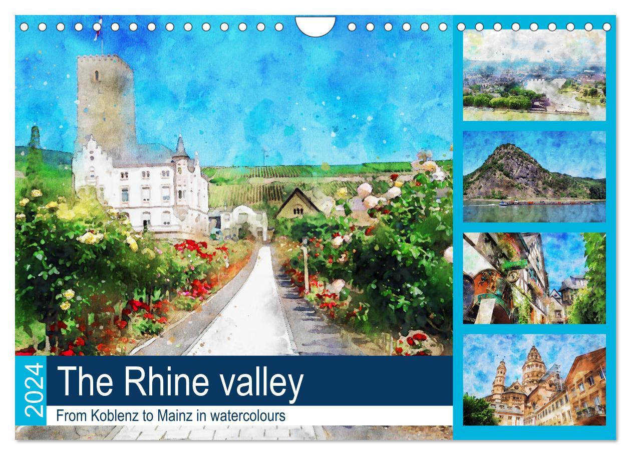 Kalendář/Diář The Rhine valley - From Koblenz to Mainz in watercolours (Wall Calendar 2024 DIN A4 landscape), CALVENDO 12 Month Wall Calendar 