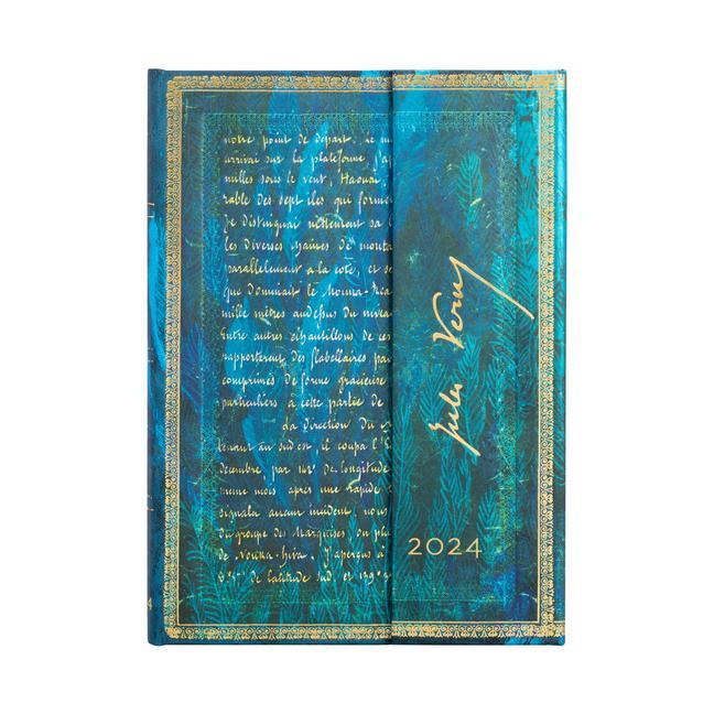 Calendar/Diary Paperblanks 2024 Verne, Twenty Thousand Leagues Embellished Manuscripts Collection 12-Month MIDI Horizontal Wrap Closure 160 Pg 100 GSM 