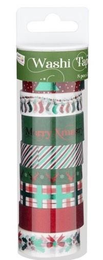 Kniha Dekorační lepicí páska - Washi pásky vánoční 8ks x 3m zelenočervené 
