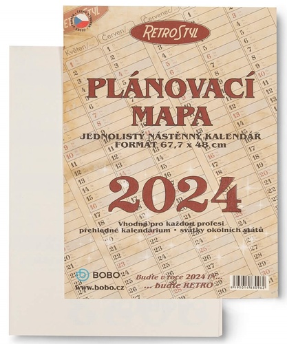Calendar / Agendă Plánovací roční mapa retro skládaná 2024 - nástěnný kalendář 