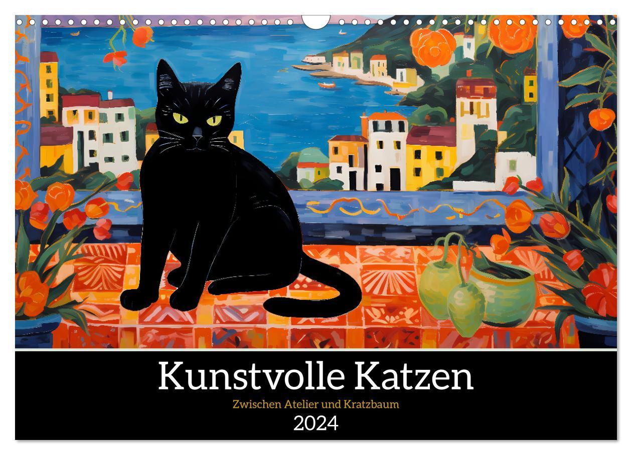 Calendar/Diary Kunstvolle Katzen (Wandkalender 2024 DIN A3 quer), CALVENDO Monatskalender 