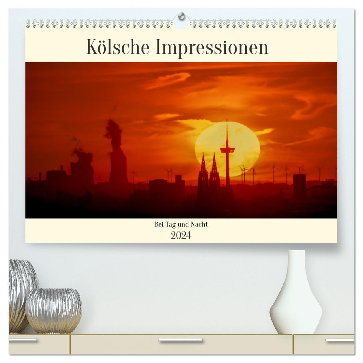 Calendar / Agendă Kölsche Impressionen bei Tag und Nacht (hochwertiger Premium Wandkalender 2024 DIN A2 quer), Kunstdruck in Hochglanz 