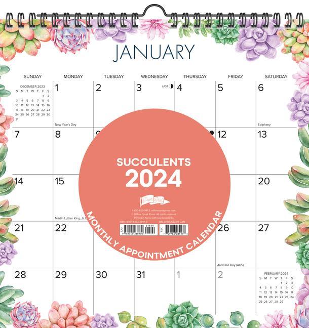 Kalendář/Diář Succulents 2024 12 X 12 Spiral Wall Calendar 