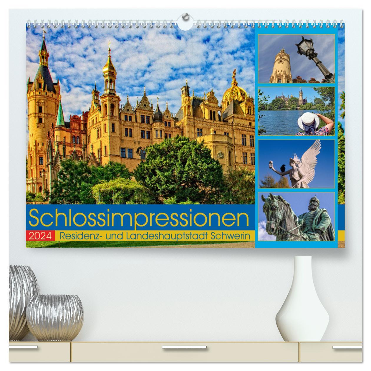 Calendar / Agendă Schloss Impressionen - Residenz- und Landeshauptstadt Schwerin (hochwertiger Premium Wandkalender 2024 DIN A2 quer), Kunstdruck in Hochglanz 