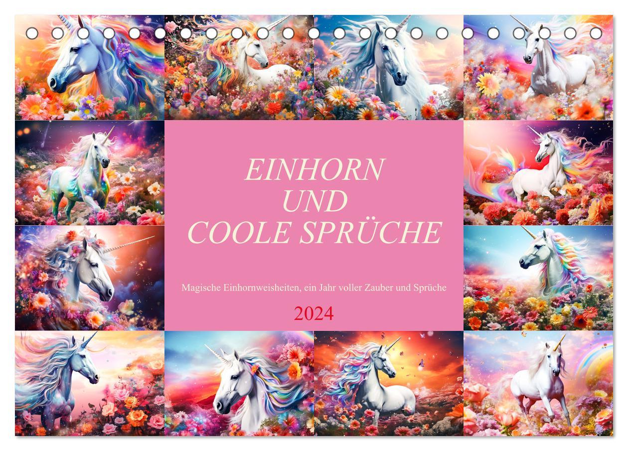 Calendar / Agendă Einhorn und coole Sprüche (Tischkalender 2024 DIN A5 quer), CALVENDO Monatskalender 
