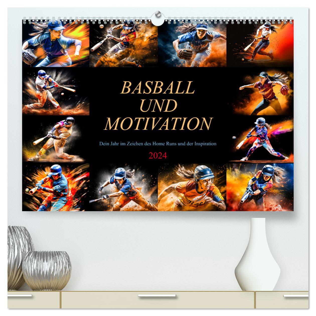 Kalendar/Rokovnik Basball und Motivation (hochwertiger Premium Wandkalender 2024 DIN A2 quer), Kunstdruck in Hochglanz 