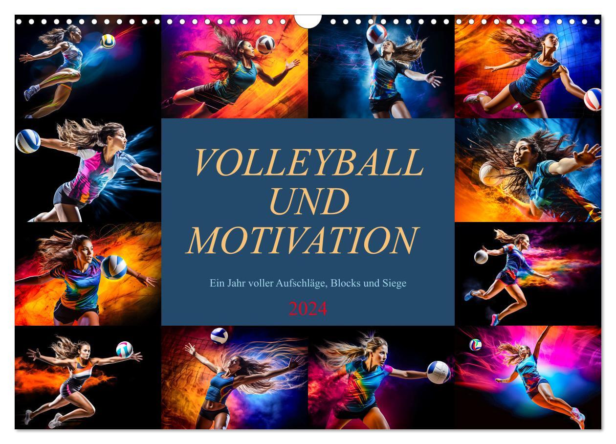Calendar / Agendă Volleyball und Motivation (Wandkalender 2024 DIN A3 quer), CALVENDO Monatskalender 