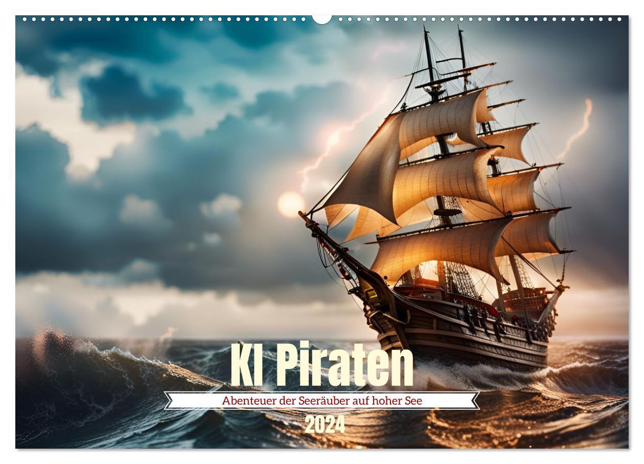 Kalendár/Diár KI Piraten - Abenteuer der Seeräuber auf hoher See (Wandkalender 2024 DIN A2 quer), CALVENDO Monatskalender 