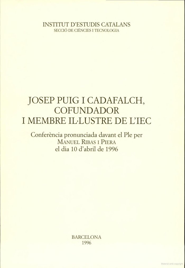 Carte JOSEP PUIG I CADAFALCH COFUNDADOR I MEMBRE ILÚLUSTRE DE L'I RIBAS I PIERA
