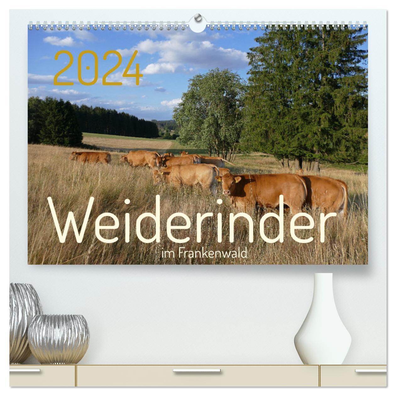 Kalendar/Rokovnik Weiderinder im Frankenwald (hochwertiger Premium Wandkalender 2024 DIN A2 quer), Kunstdruck in Hochglanz 