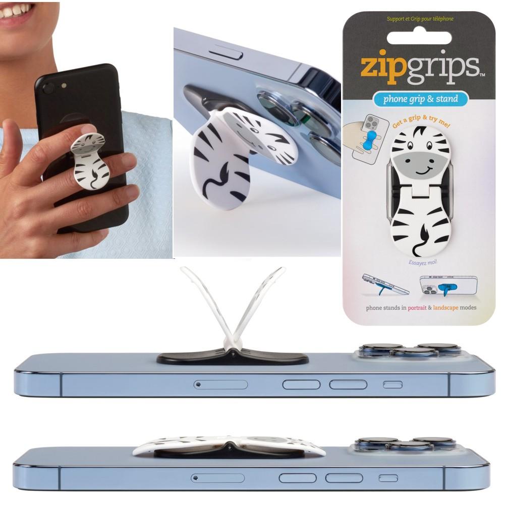 Joc / Jucărie zipgrips Zebra | 2 in 1 Handy-Griff & Aufsteller | Sicherer Griff | Halter für Smartphones | Perfekte Selfies | Ideal für Videos 