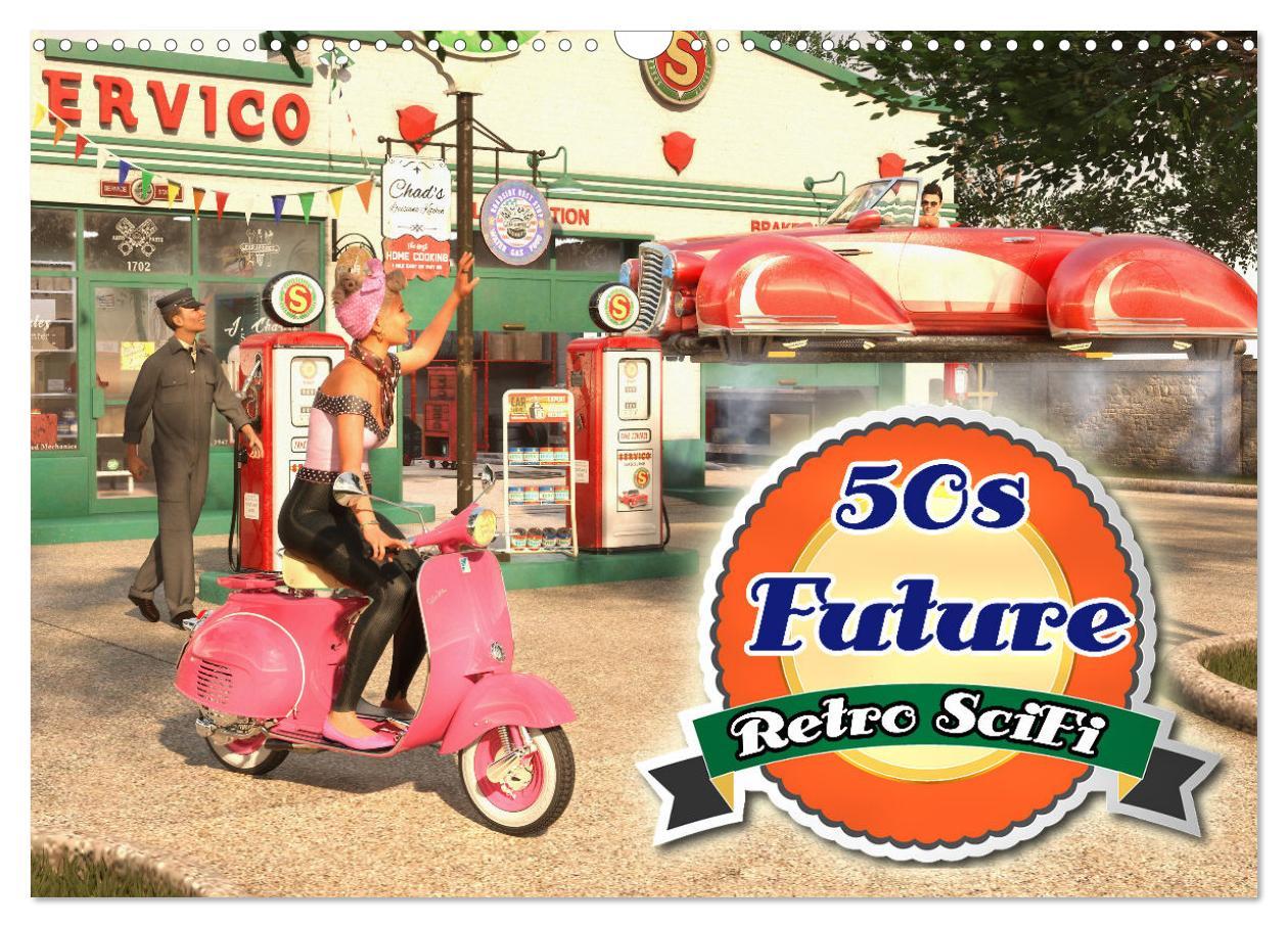 Naptár/Határidőnapló 50s Future - Retro SciFi (Wandkalender 2024 DIN A3 quer), CALVENDO Monatskalender 