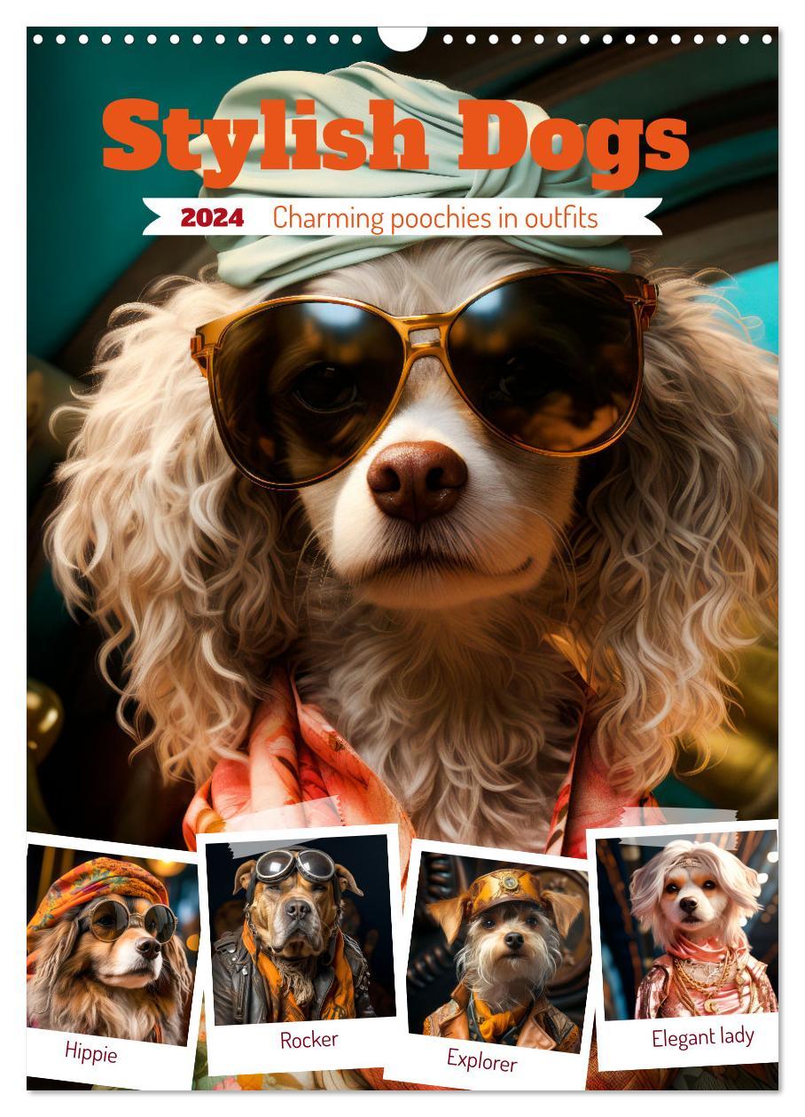 Kalendár/Diár Stylish Dogs (Wall Calendar 2024 DIN A3 portrait), CALVENDO 12 Month Wall Calendar 