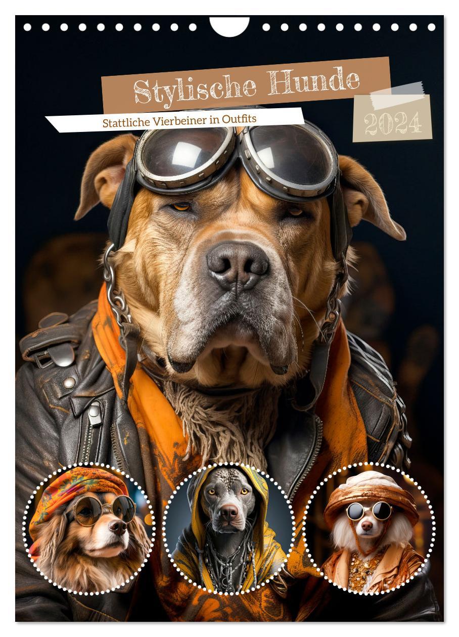 Calendar / Agendă Stylische Hunde (Wandkalender 2024 DIN A4 hoch), CALVENDO Monatskalender 