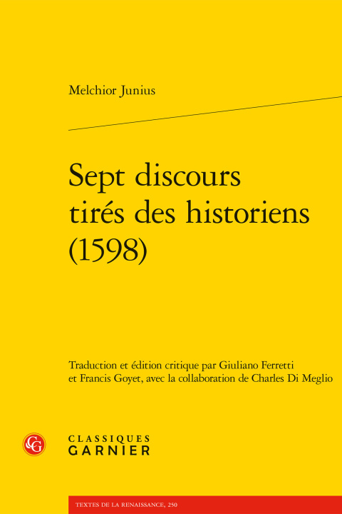 Kniha Sept discours tirés des historiens (1598) Junius melchior