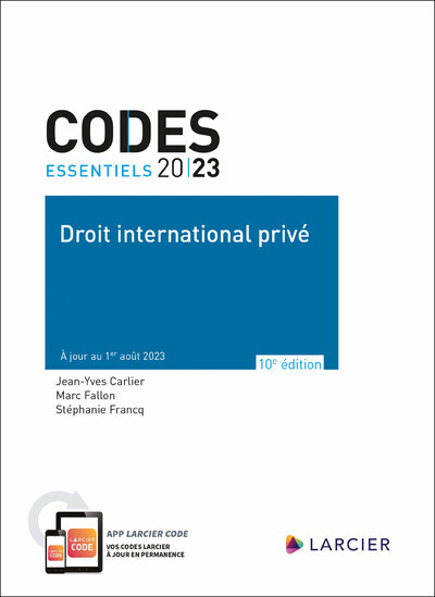 Kniha Code essentiel Droit international privé 2023 - À jour au 1er août 2023 Jean-Yves Carlier