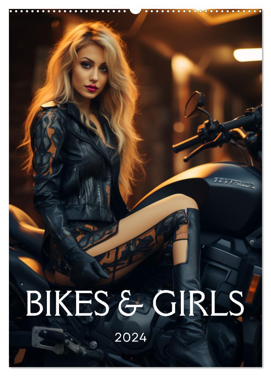 Kalendář/Diář Bikes and Girls: Sexy Mädels auf heißen Mottorrädern (Wandkalender 2024 DIN A2 hoch), CALVENDO Monatskalender 