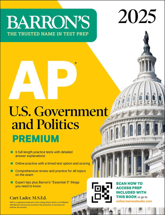 Książka AP U.S. Government and Politics Premium, 2025: 6 Practice Tests + Comprehensive Review + Online Practice 