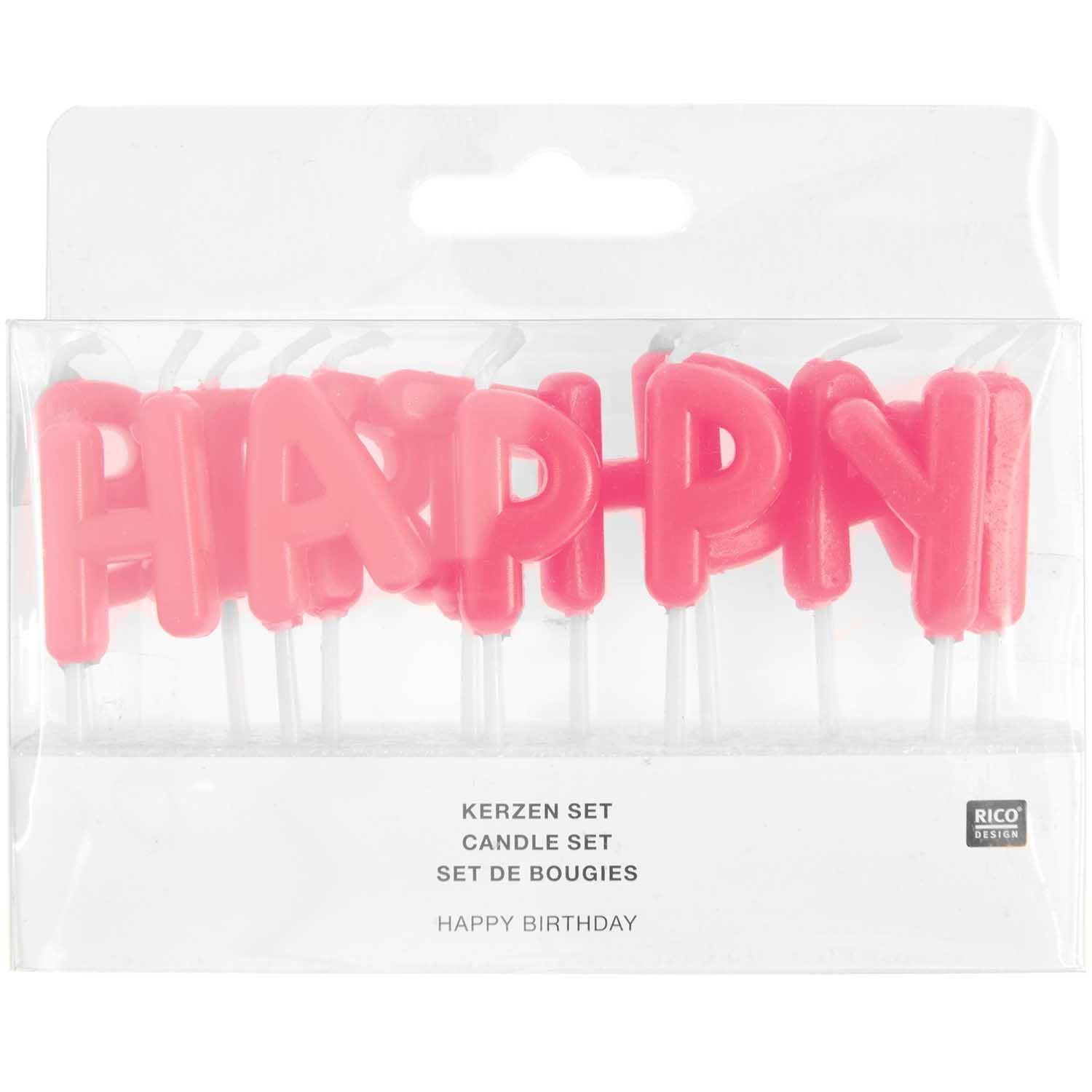 Kniha Kerzen Happy Birthday, Neon Pink, 13 Stk 