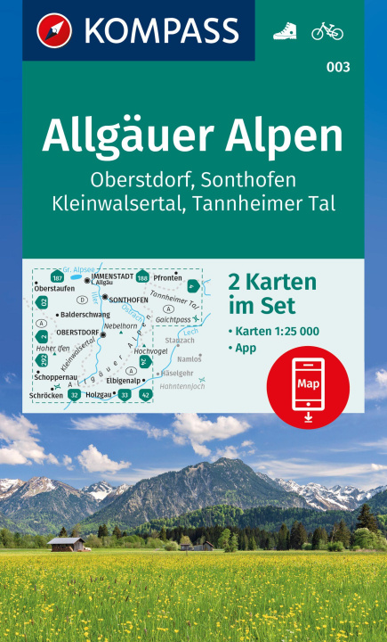 Drucksachen KOMPASS Wanderkarten-Set 003 Allgäuer Alpen, Oberstdorf, Sonthofen, Kleinwalsertal, Tannheimer Tal (2 Karten) 1:25.000 