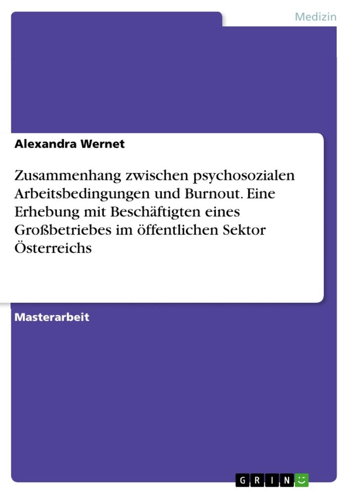 Könyv Zusammenhang zwischen psychosozialen Arbeitsbedingungen und Burnout. Eine Erhebung mit Beschäftigten eines Großbetriebes im öffentlichen Sektor Österr 