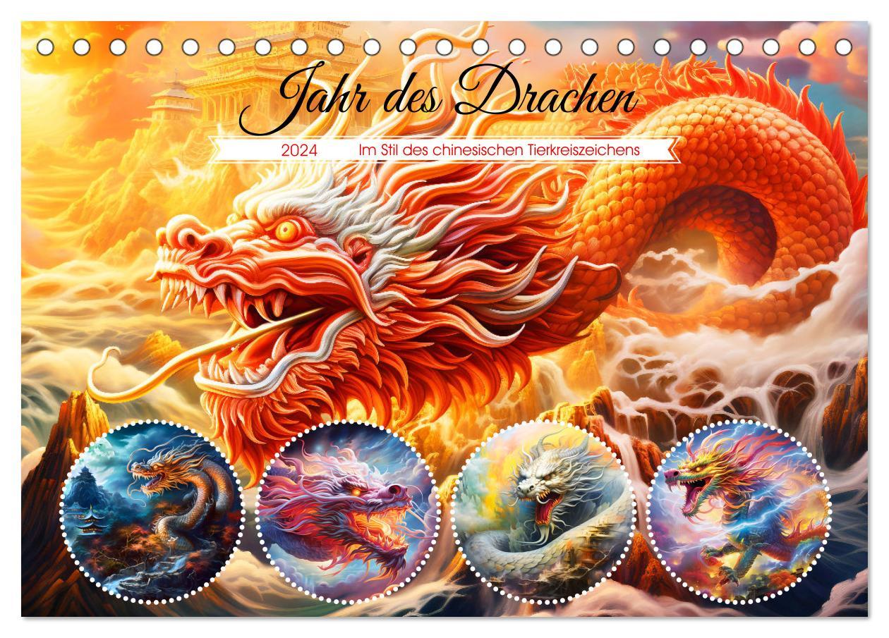 Calendar / Agendă Jahr des Drachen - Im Stil des chinesischen Tierkreiszeichens (Tischkalender 2024 DIN A5 quer), CALVENDO Monatskalender 