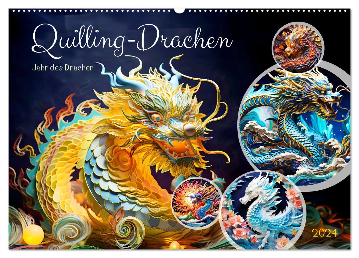 Kalendář/Diář Quilling-Drachen - Jahr des Drachen (Wandkalender 2024 DIN A2 quer), CALVENDO Monatskalender 