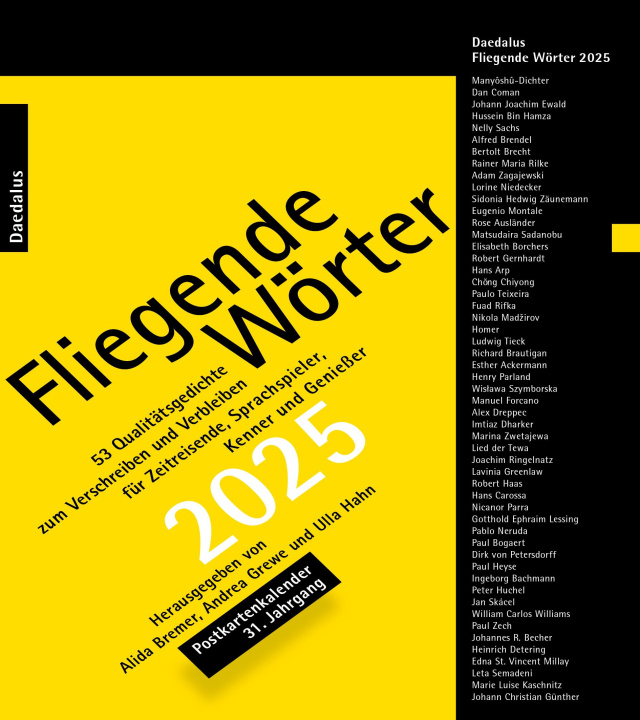 Kalendář/Diář Fliegende Wörter 2025. Poskartenkalender Andrea Grewe