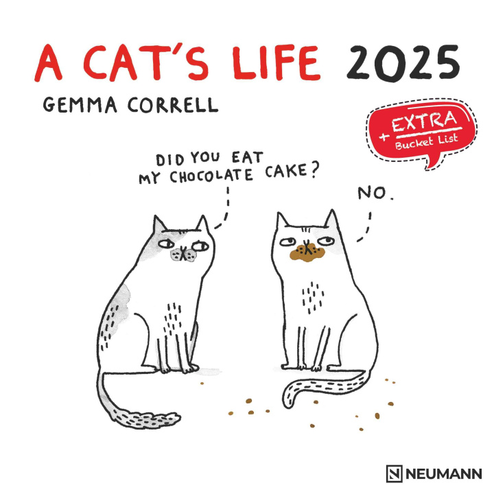 Календар/тефтер A Cat's Life 2025 - Wand-Kalender - Broschüren-Kalender - 30x30 - 30x60 geöffnet - Katzen - Cartoon Gemma Correll