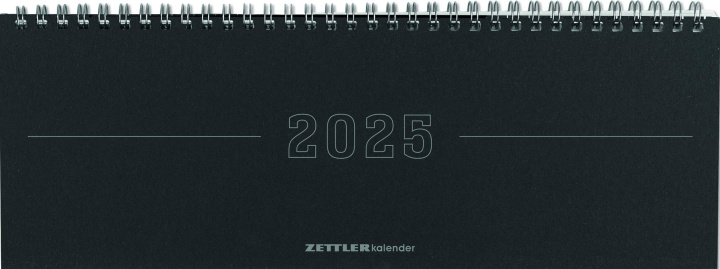 Calendar / Agendă Tisch-Querkalender Papyrus Schwarz 2025 - Büro-Planer 29,7x10,5 cm - Tisch-Kalender - 1 Woche 2 Seiten - Ringbindung - Zettler 