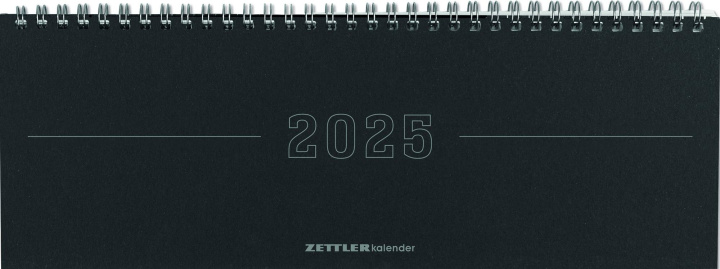 Kalendár/Diár Tisch-Querkalender Papyrus Schwarz 2025 - Büro-Planer 29,7x10,5 cm - Tisch-Kalender - 1 Woche 2 Seiten - Ringbindung - Zettler 