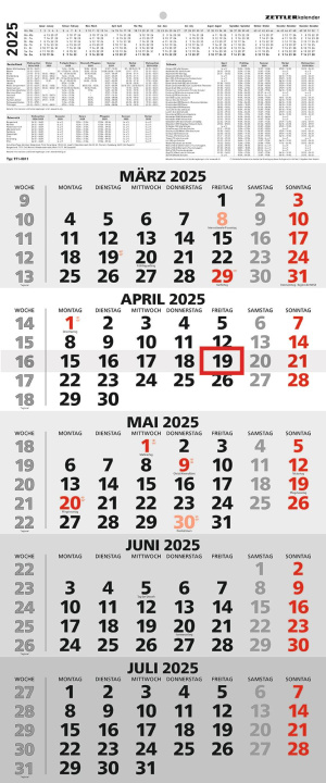 Calendar/Diary 5-Monatskalender 2025 - Büro-Kalender 30x58 cm (geöffnet) - mit Datumsschieber - Zettler - 971-0011 