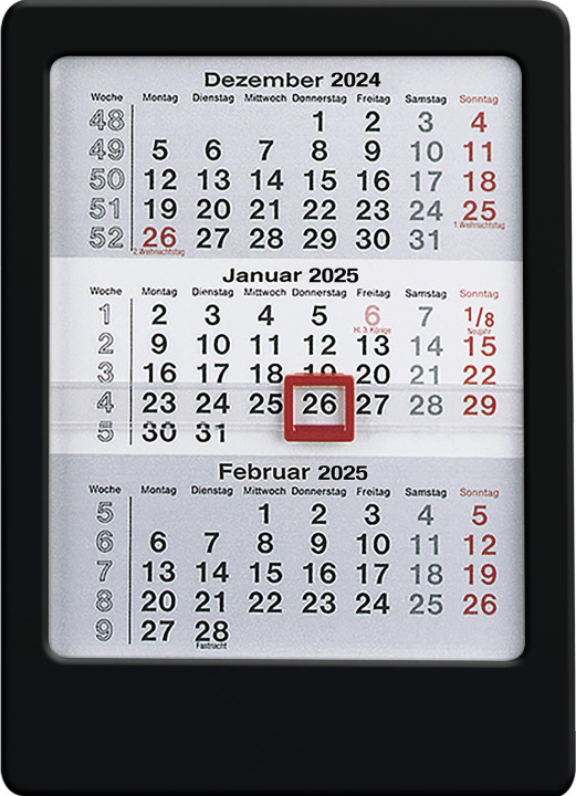 Naptár/Határidőnapló 3-Monats-Tischaufsteller 2025 schwarz - Tisch-Kalender 12x16 cm - Büro-Kalender - mit Datumsschieber - Zettler 